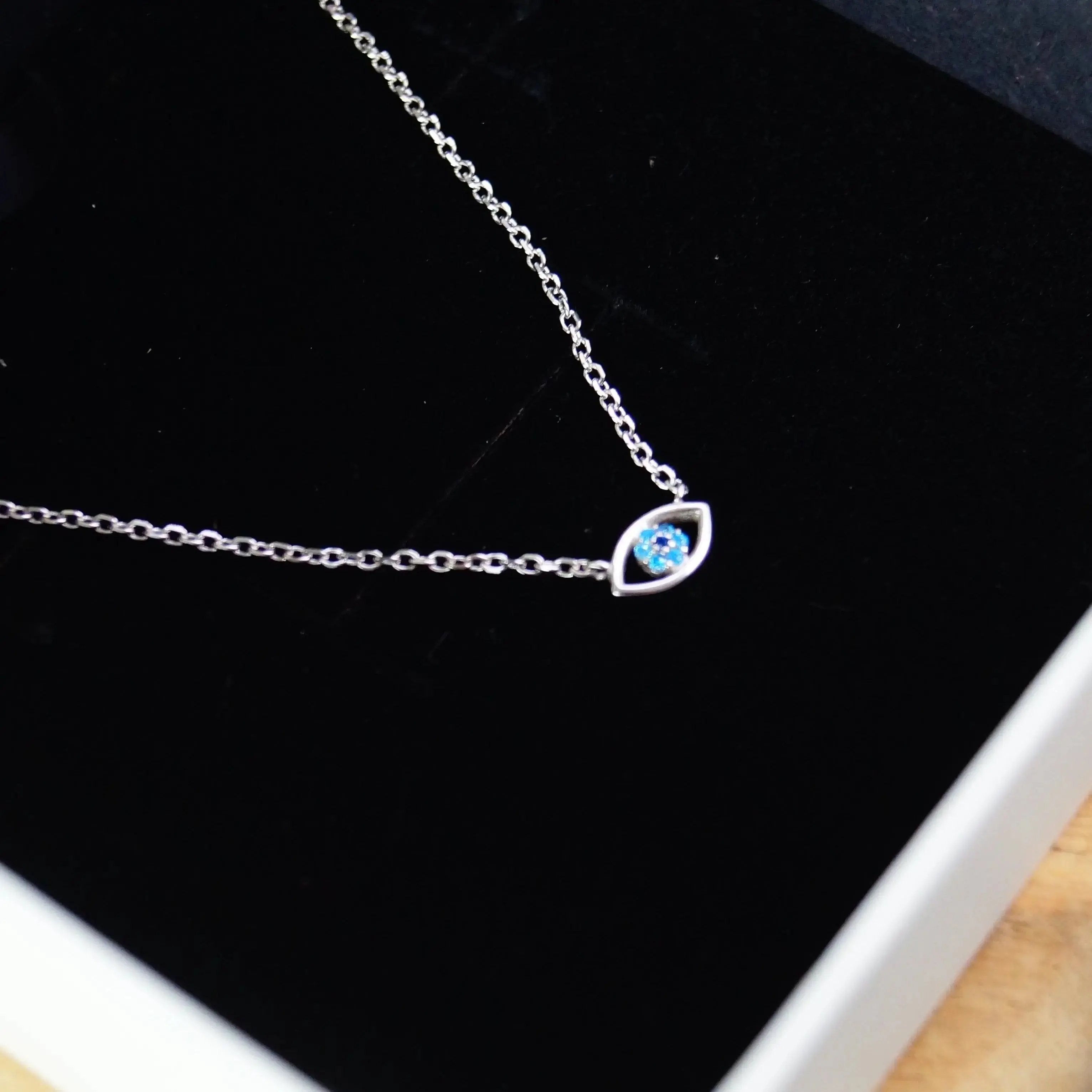 Day 2 - Evil Eye Chain Pendant – 925 Silver, Rhodium Plated Evil Eye Charm