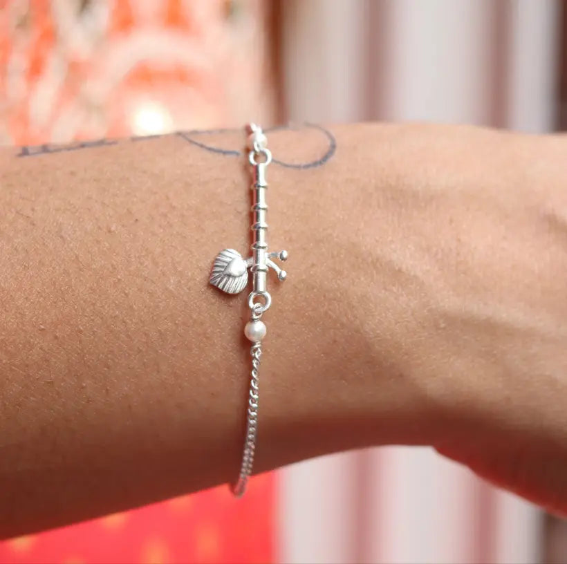 Pure 925 Silver Krishna Bansuri Bracelet – Feel the Divine Connection