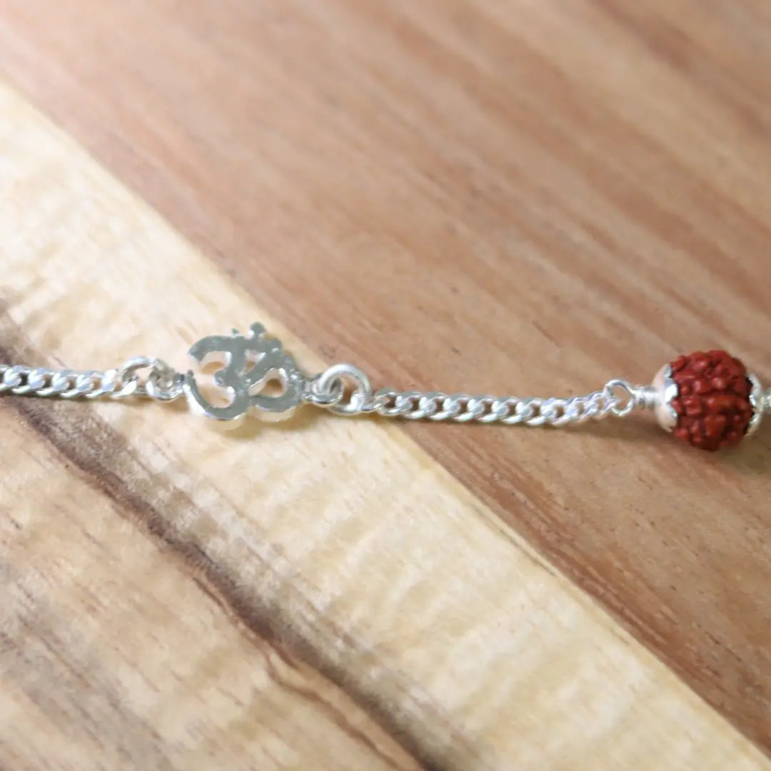 Pure 925 Silver Om Rudraksh (5 Mukhi) Bracelet