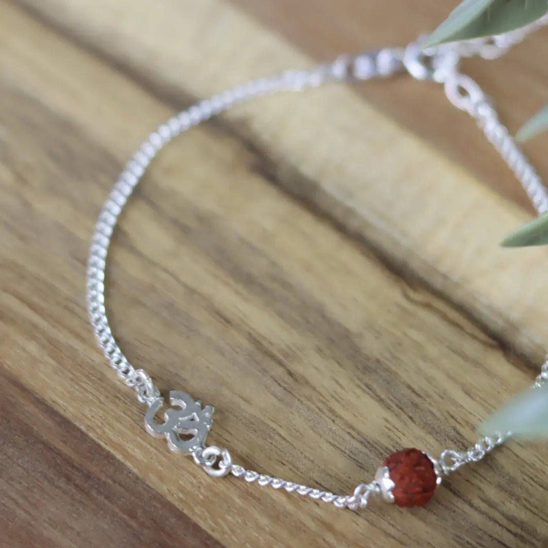 Pure 925 Silver Om Rudraksh (5 Mukhi) Bracelet