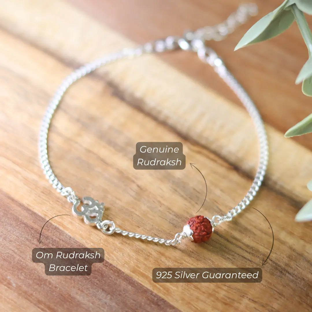 Pure 925 Silver Om Rudraksh (5 Mukhi) Bracelet