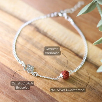 Pure 925 Silver Om Rudraksh (5 Mukhi) Bracelet