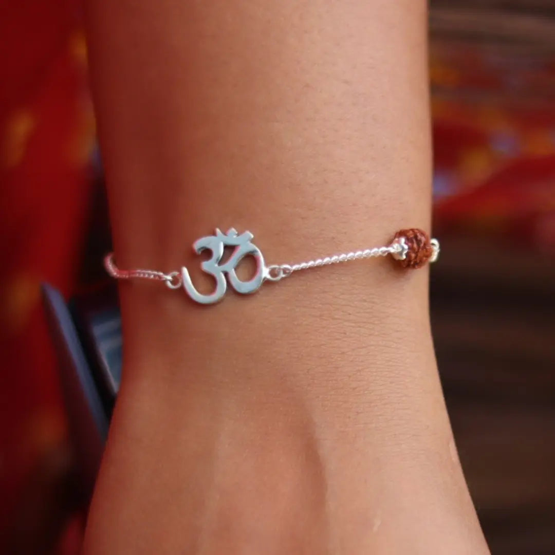 Pure 925 Silver Om Rudraksh (5 Mukhi) Bracelet