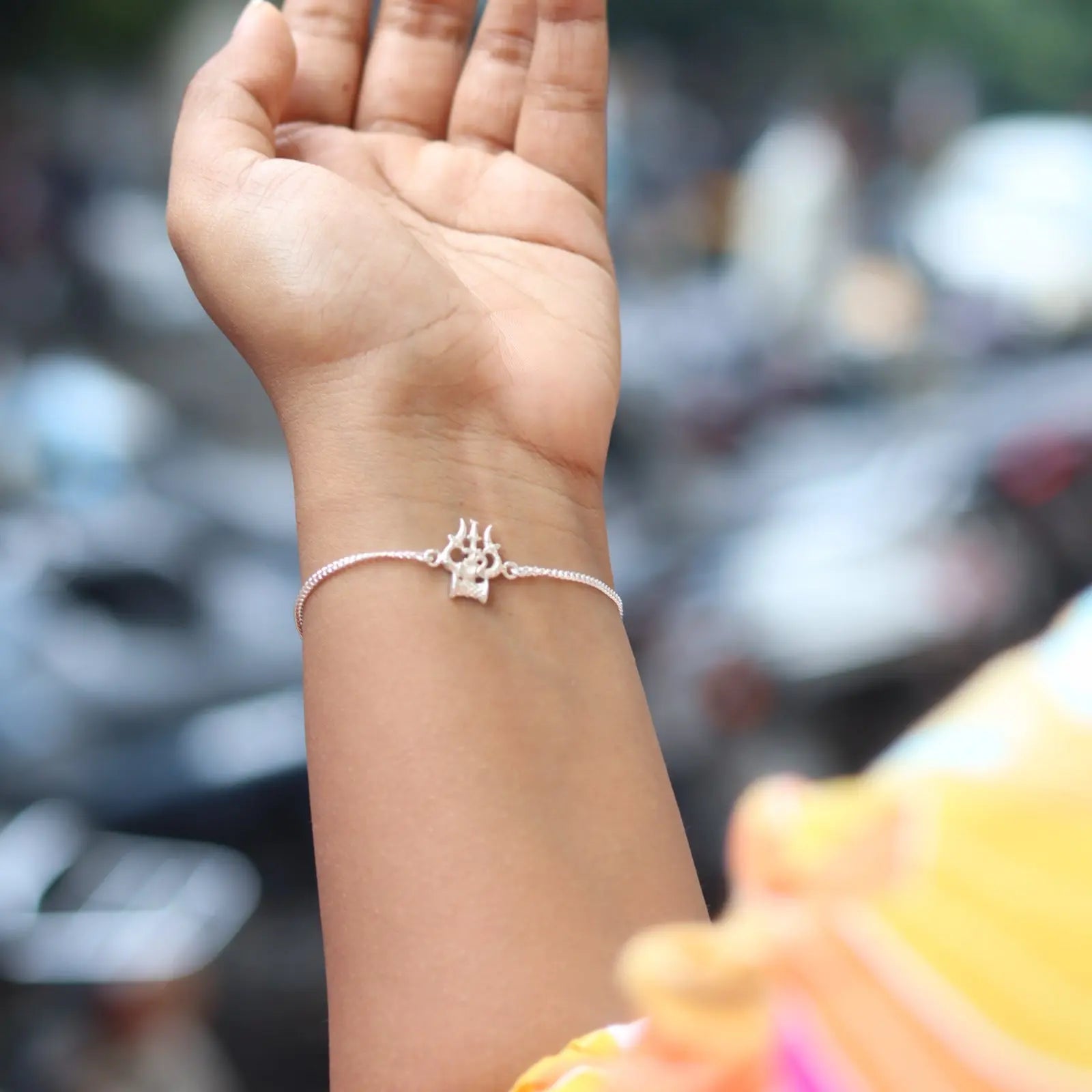 Pure 925 Silver Om Trishul Bracelet